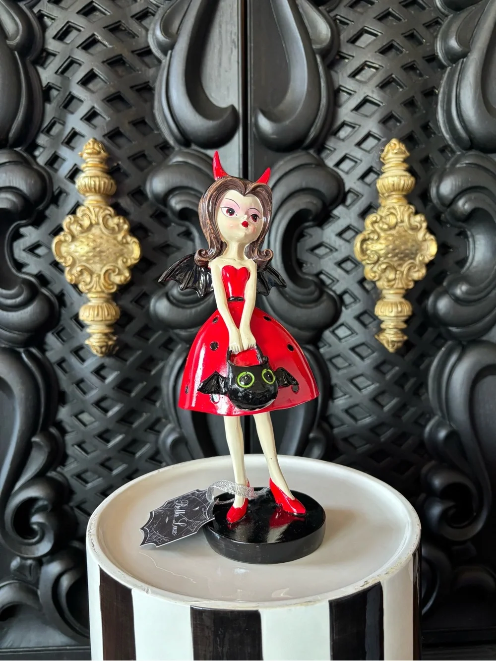 Bella Luxx Devil Bat Girl Halloween Figurine Red Polka Dot Dress